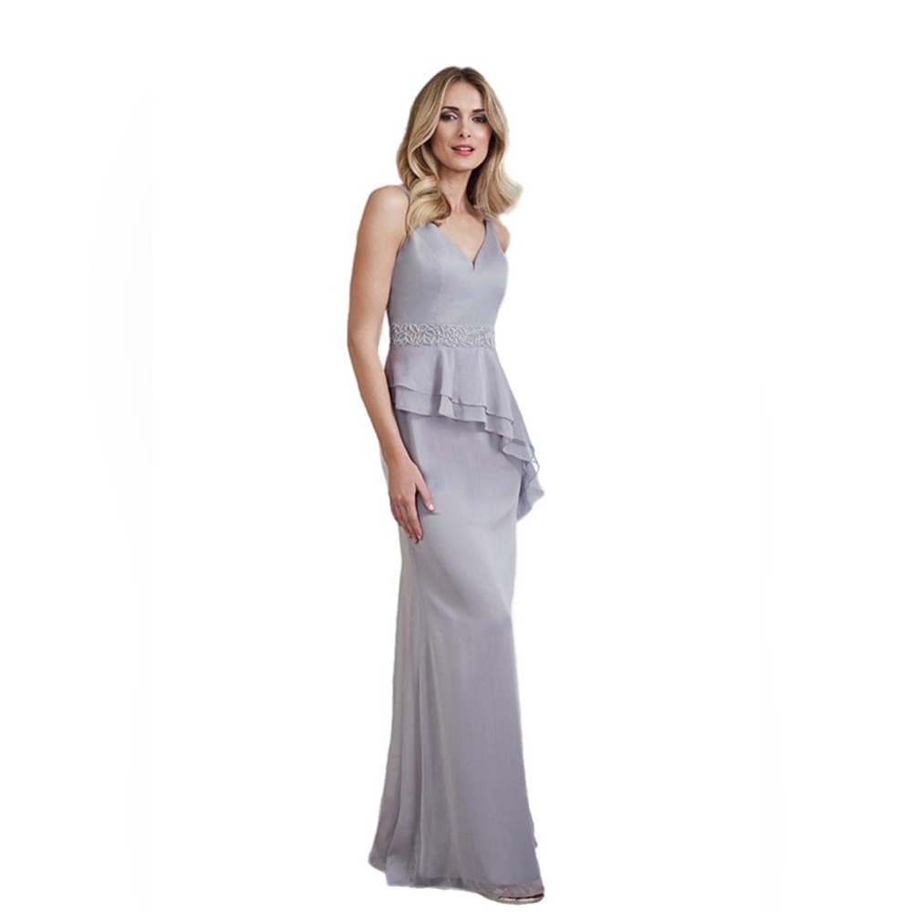 NWT! Jade By Jasmine Tiffany Beaded Waist Chiffon Dress, in Taupe, Size …